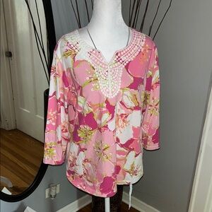 Alfred Dunner Pink Embellished 3/4 Sleeve Blouse